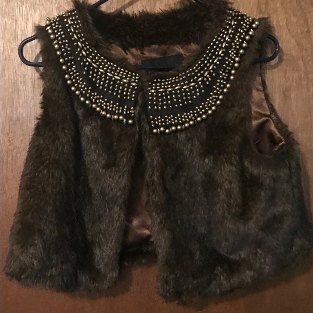 INC faux fur vest